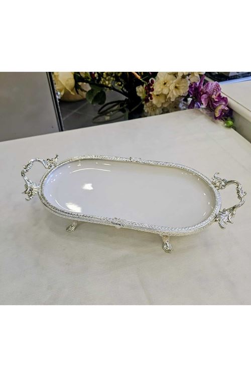 1 PARÇA DÖKÜM KENAR ÇERCEVELİ OVAL PORSELEN 33*21 GÜMÜŞ