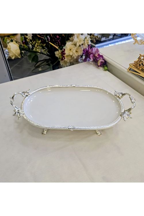 1 PARÇA DÖKÜM KENAR ÇERCEVELİ OVAL PORSELEN 25*15 GÜMÜŞ