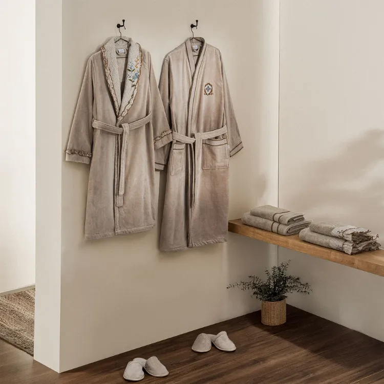Latifa Aile Bornoz Seti Organik Pamuk Bej-Bej M/L