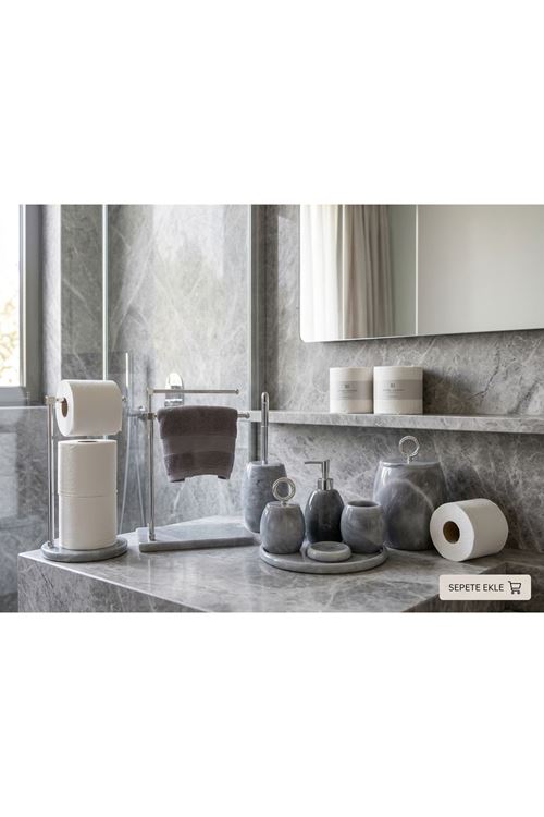 9 PARÇA PREMİUM KALİTE GRİ BANYO SETİ.