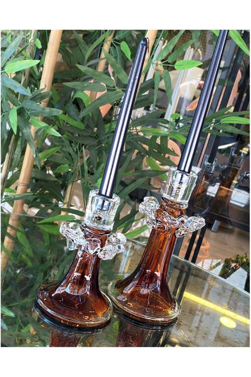 2 Lİ İTHAL LÜX CAM MUMLUK AMBER 