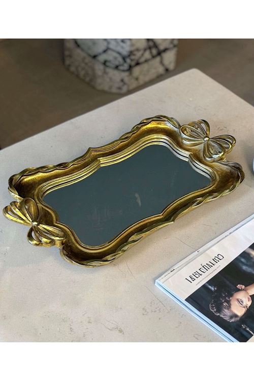 GOLD AYNALI  FİYONKLU TEPSİ 40*24 CM 