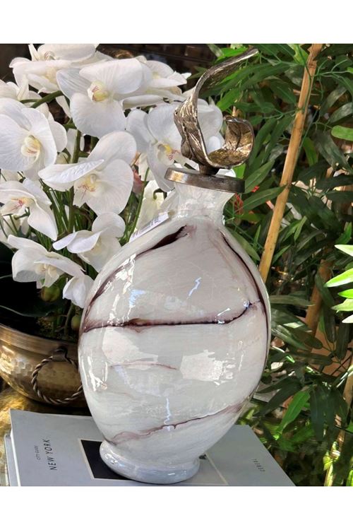 Eskitme İthal Döküm Yaprak Detaylı Krem Kahve Küp 64 CM 