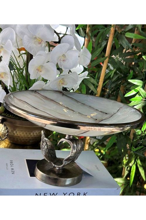 Eskitme İthal Döküm Yaprak Ayaklı Kase 34*21cm