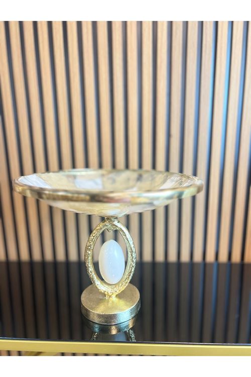 İthal Gold Döküm Ayaklı Krem Şamdan 2li