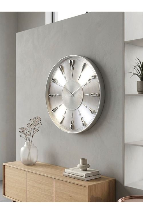 MODERN PLS GÜMÜŞ DUVAR SAATİ 50 CM 