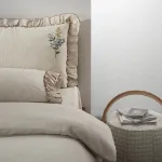 Latifa Çift Kişilik Nevresim Takımı Organik Pamuk Keten Nakışlı Bej